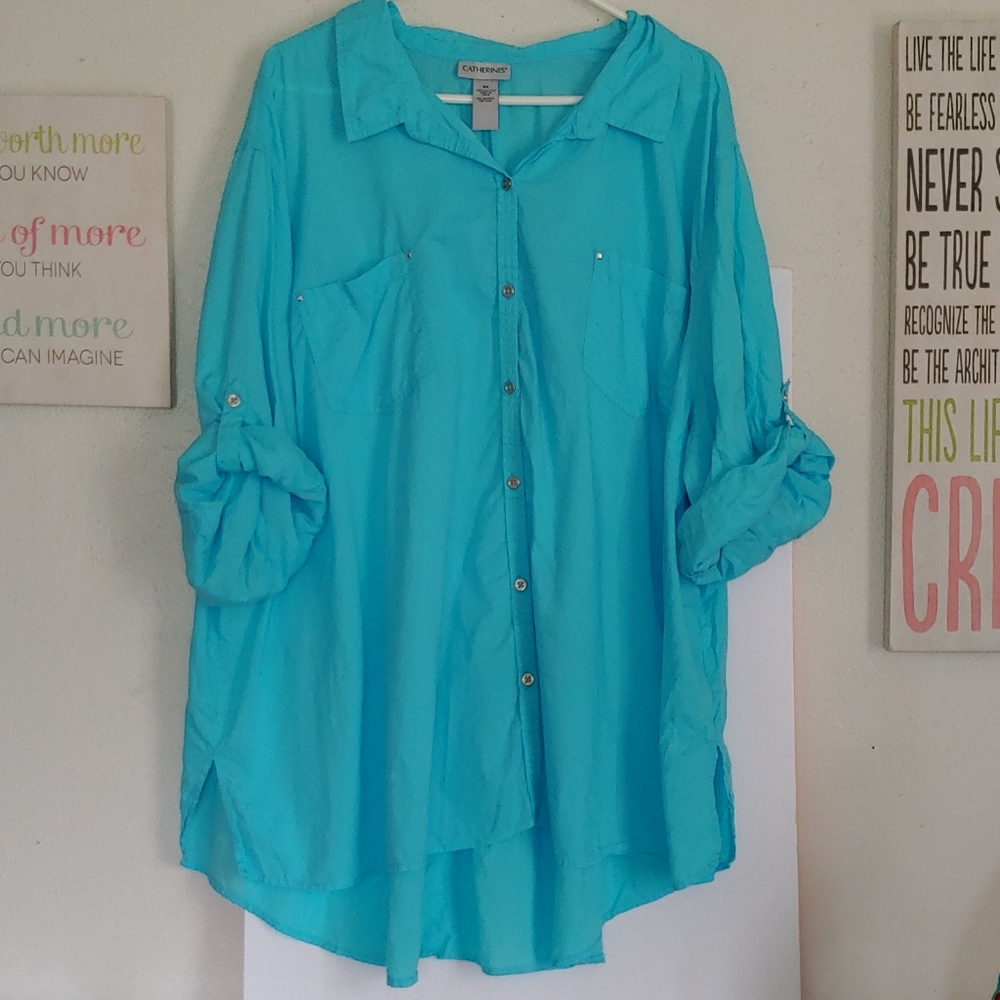 Catherine's Blue Button Down Long Sleeve Sz 4X